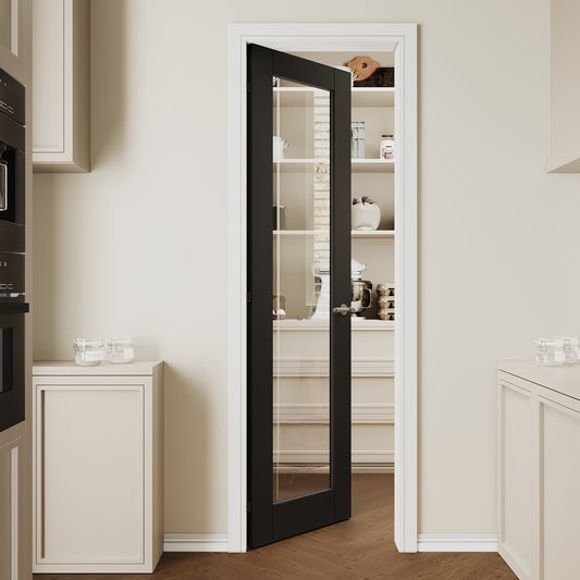 CRUTOP 1 lite Clear Glass Interior Slab Door, Black Prefinished Door with/without Prehung Kit, Paintable