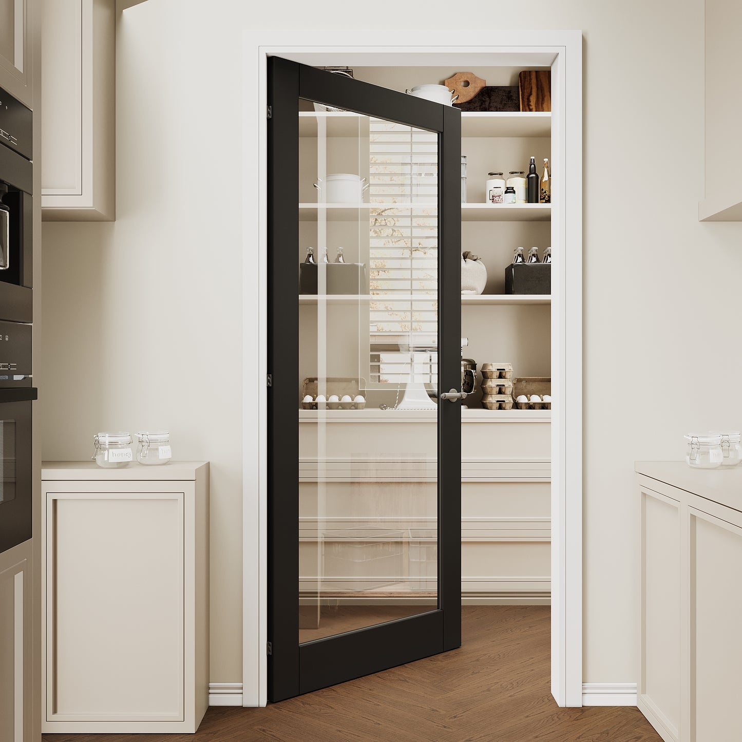 CRUTOP 1 lite Clear Glass Interior Slab Door, Black Prefinished Door with/without Prehung Kit, Paintable