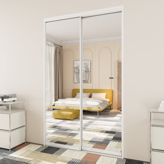 CRUTOP One Side Mirrored Sliding Closet Door(Pre-Assembled Panels with Hardware Kit), Build Quality & Easy to Install, Aluminum Frame Interior Door