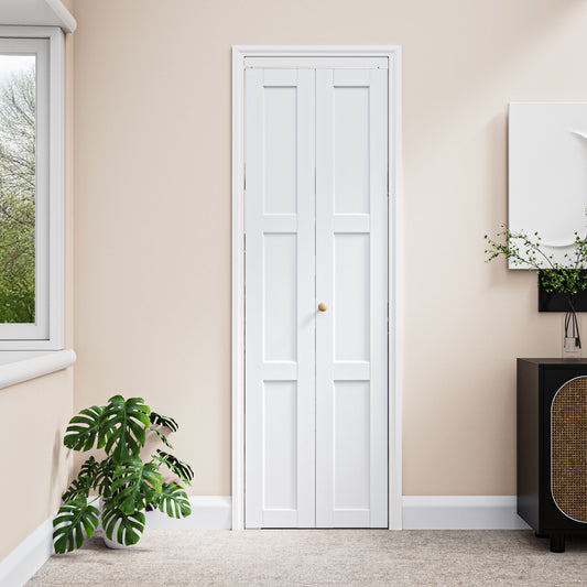 CRUTOP 3-Lite Paintable Bifold Closet Door, Solid Core Pre-Assembled Panels with Water-Resistant Triple-Layer Painting, Build Quality (Panels&Hardware&Fascia&Knob)