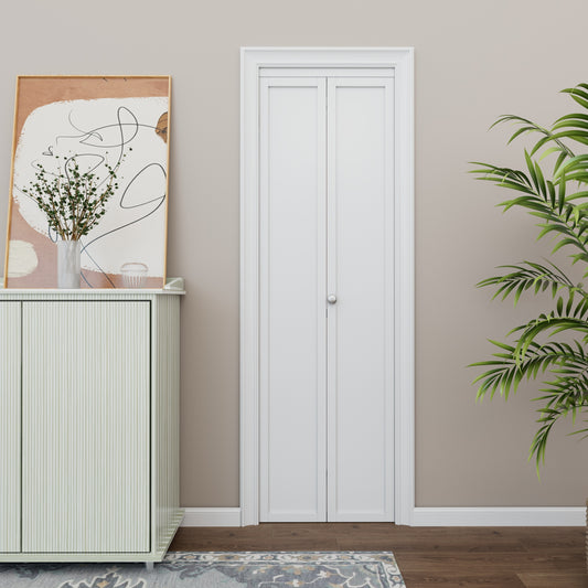 CRUTOP Bi-Fold Pivot Doors , 1-Lite Paintable Closet Door with Hardware Kit, MDF Panel Folding Interior Double Doors Easy to Install - White (Paintable)