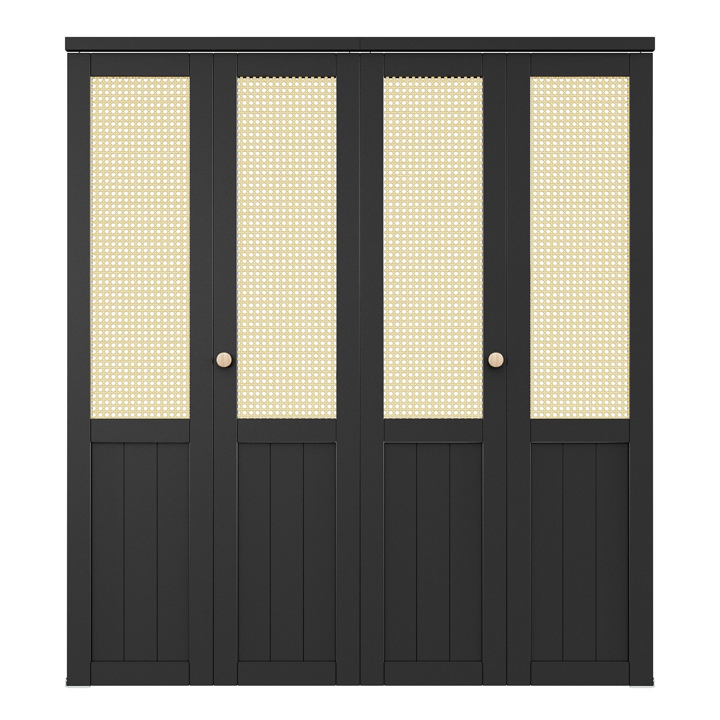CRUTOP Rattan Bifold Closet Door, Cane Webbing Wood Interior Wicker Doors Slab, Build Quality Black Folding Barn Door (Panels & Hardware & Fascia & Knob),Black