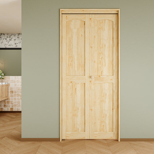 CRUTOP 2-Lite Pane Wood Bifold Closet Door, Solid Core Pre-Assembled Panels with Water-Resistant Triple-Layer Painting, Build Quality ( Panels&Hardware&Fascia&Knob)