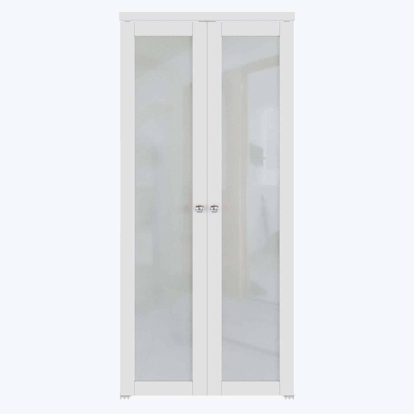 CRUTOP Bi-Fold Pivot Doors , Tempered Frosted Glass Closet Door with Hardware Kit, MDF Panel Folding Interior Double Doors Easy to Install - White