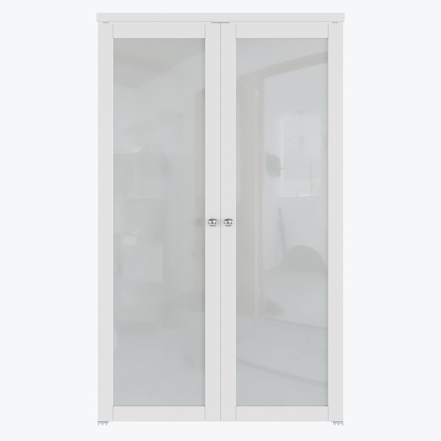 CRUTOP 1-Lite Tempered Frosted Glass Pivot Swing Door for Pantry Laundry with Pivot Hardware, Double Doors for Closet, Bifold Door Alternative - White