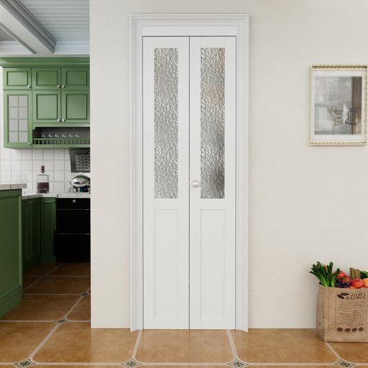 CRUTOP 1-Lite Rippled Glass Bifold Door, Build Quality Panels with Water&Scratch-Resistant Surface, Solid Core, Interior Closet & Pantry Door (Panels&Hardware&Fascia&Knob)