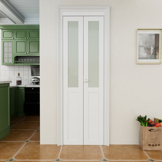 CRUTOP Frosted Glass Paintable Bifold Door, Build Quality Panels with Water&Scratch-Resistant Surface, Solid Core, Interior Closet & Pantry Door (Panels&Hardware&Fascia&Knob)