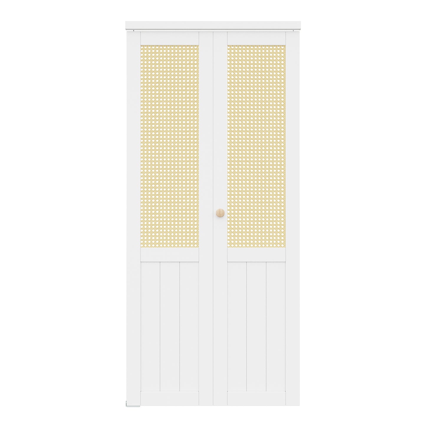 CRUTOP Bi-Fold Pivot Doors , Rattan Closet Door with Hardware Kit, MDF Panel Folding Interior Double Doors Easy to Install - White