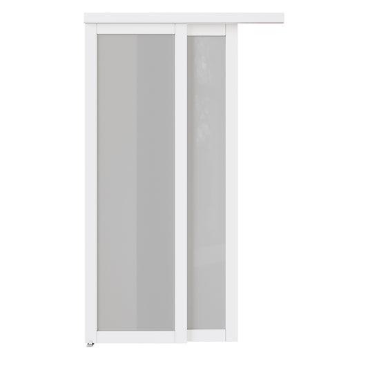 CRUTOP Sliding Closet Door, Fingerprint-Resistant 1-Lite Tempered Frosted Glass with Good Privacy & Water-Resistant Frame, Build Quality (Pre-assembled Panels with Hardware Kit)