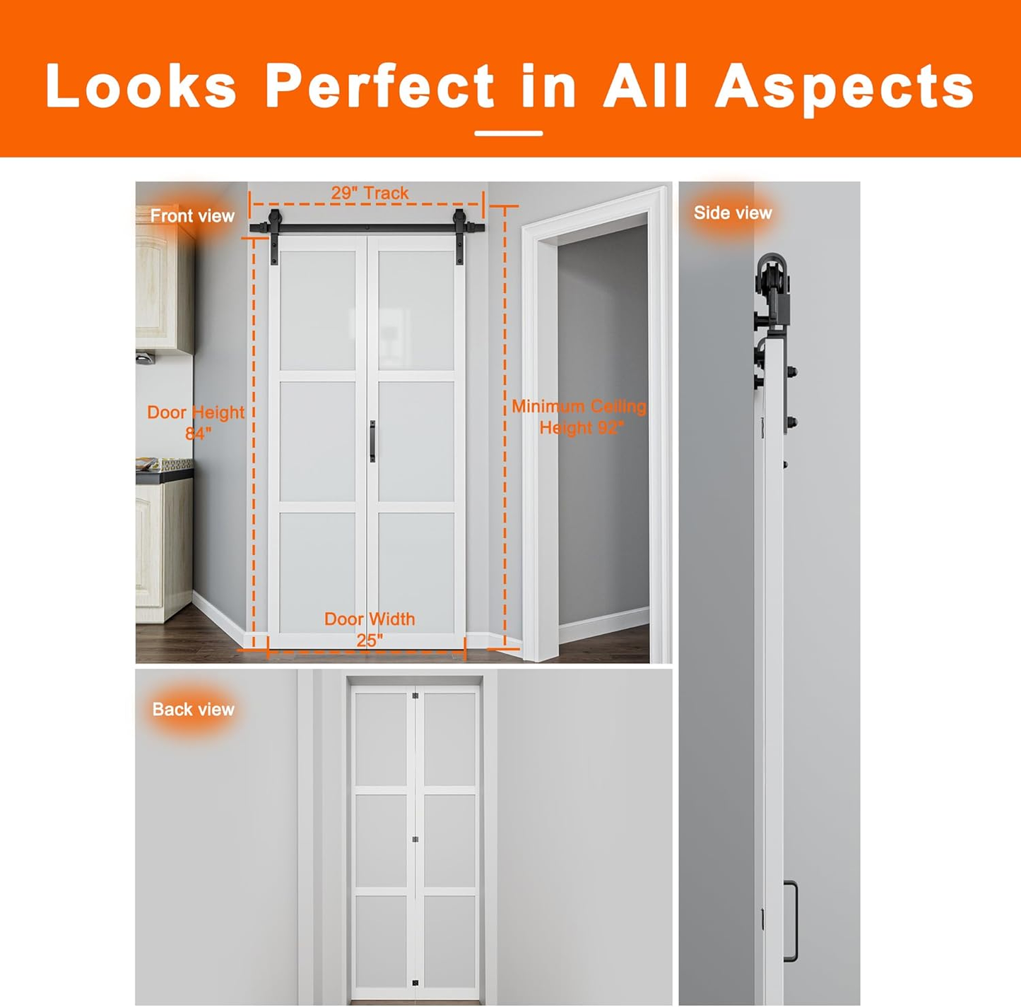 Crutop 6-Lite Hollow Paneled Arch Bifold Barn Door, Preassembled Panels with Hardware Kit & Handle, No Requiry Assemble Panels, Solid Core MDF Wood & Prefinished & Paintable