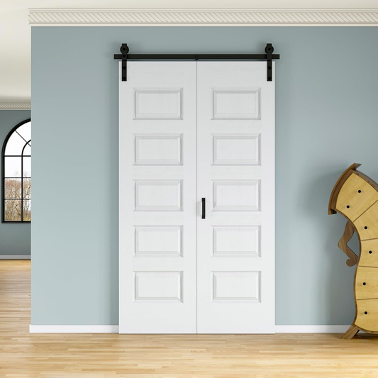 Crutop 5-Lite Hollow Paneled Arch Bifold Barn Door, Preassembled Panels with Hardware Kit & Handle, No Requiry Assemble Panels, Solid Core MDF Wood & Prefinished & Paintable