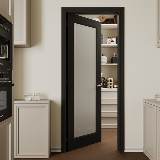 CRUTOP Frosted Glass Interior Slab Door, Black Prefinished Door with/without Prehung Kit, Paintable