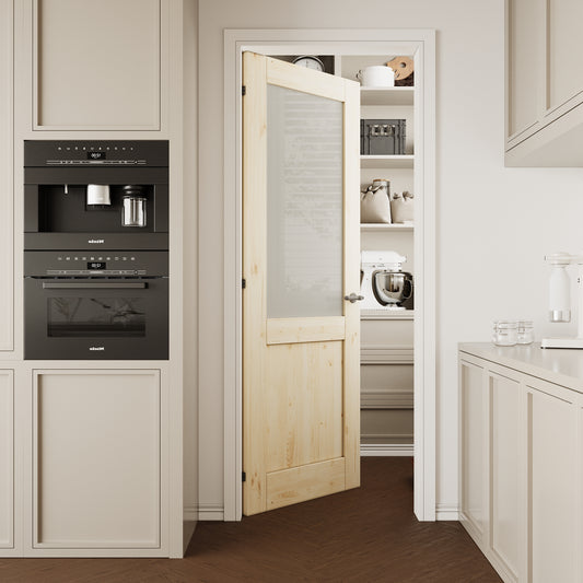 CRUTOP Half-Lite Frosted Glass Pine Wood Interior Slab Door with/without Prehung Kit, Paintable, Unfinished