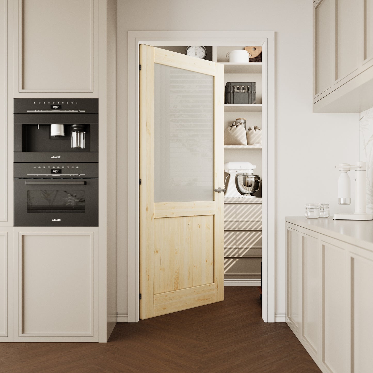 CRUTOP Half-Lite Frosted Glass Pine Wood Interior Slab Door with/without Prehung Kit, Paintable, Unfinished
