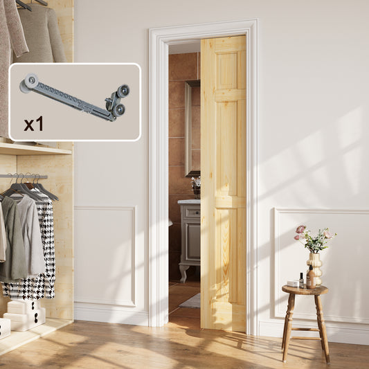 CRUTOP 6-Panel Solid Pine Wood Panel Pocket Door, Pine Wood Interior Sliding Doors with Hardware Kit & Soft Close & Frame, Solid Pine Wood & Unfinished Paintable Surface