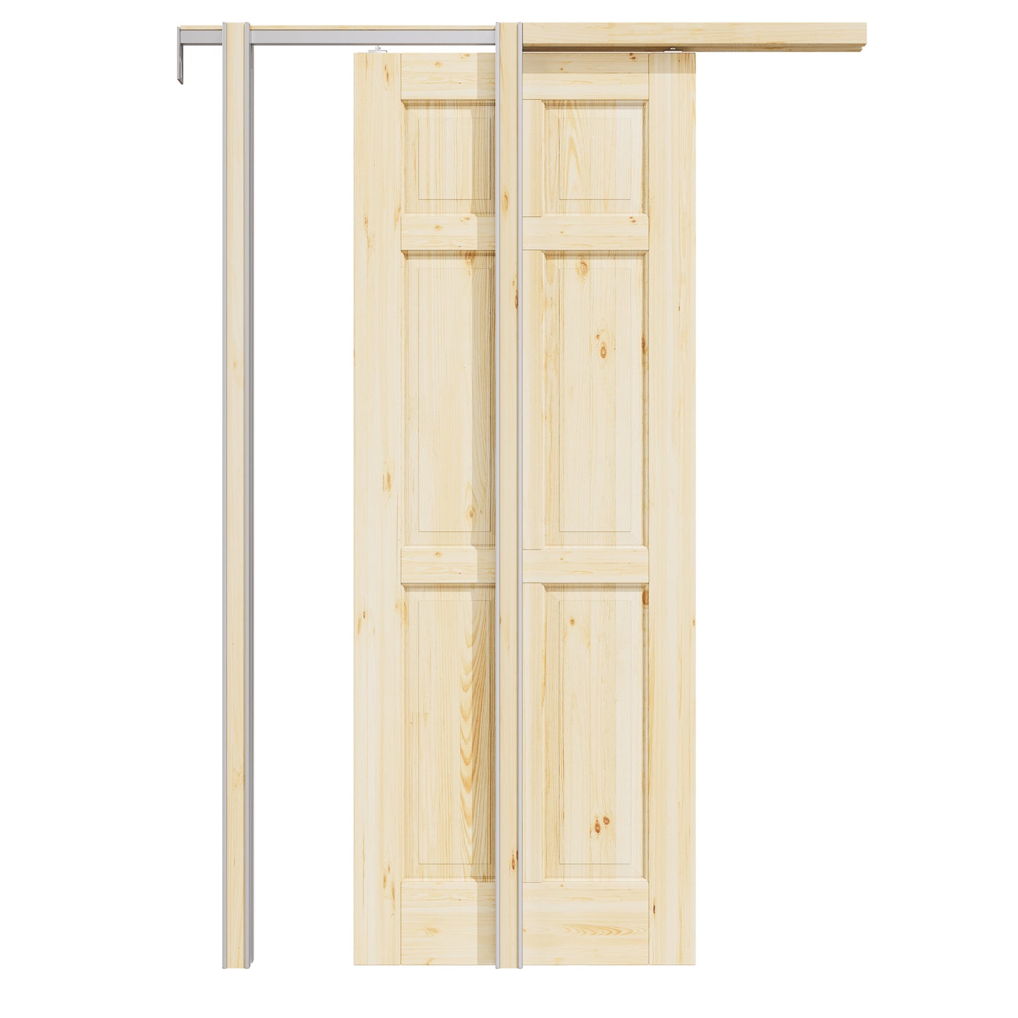 CRUTOP 6-Panel Solid Pine Wood Panel Pocket Door, Pine Wood Interior Sliding Doors with Hardware Kit & Soft Close & Frame, Solid Pine Wood & Unfinished Paintable Surface