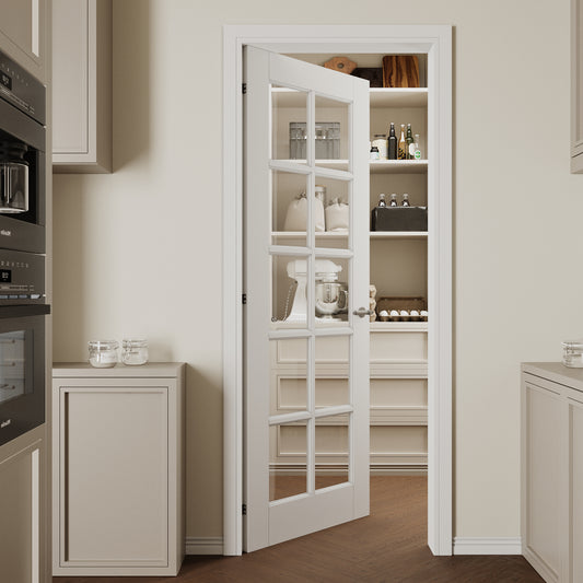 CRUTOP 10-Lite Clear Glass Interior Slab Door, White Prefinished Door with/without Prehung Kit, Paintable