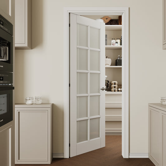 CRUTOP 10-Lite Frosted Glass Interior Slab Door, White Prefinished Door with/without Prehung Kit, Paintable