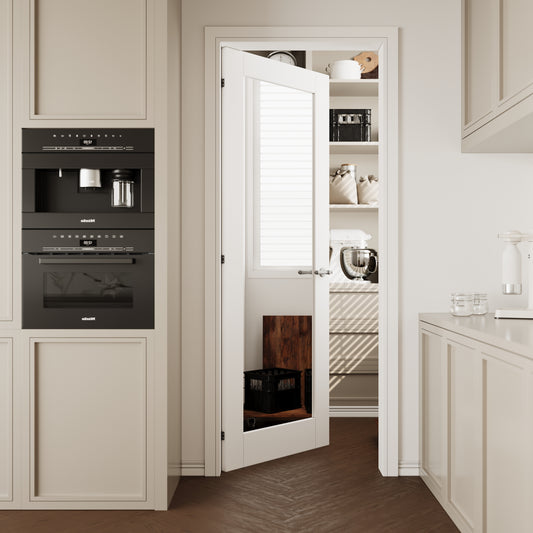 CRUTOP 1-Lite One Side Mirror Interior Slab Door, White Prefinished Door with/without Prehung Kit, Paintable