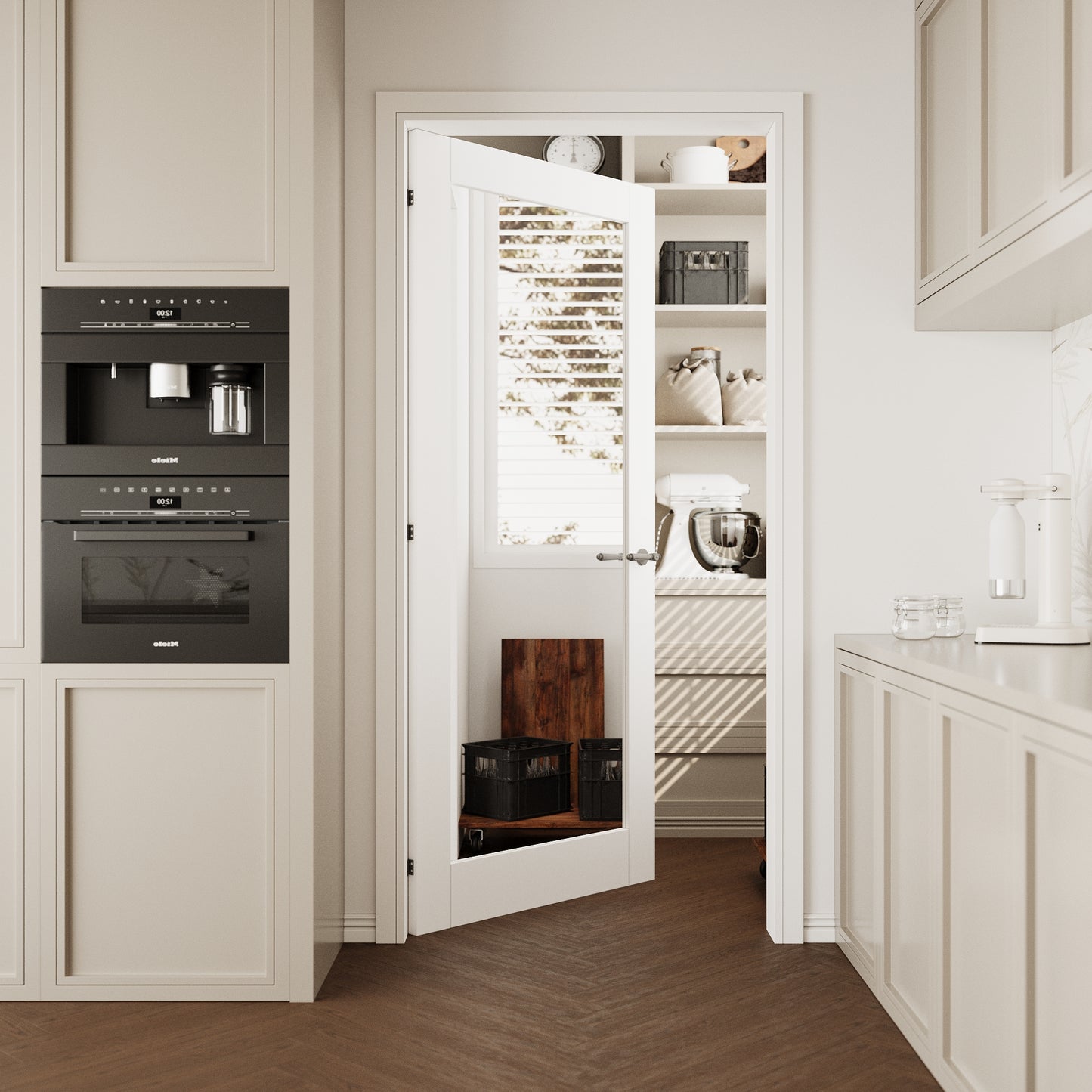 CRUTOP 1-Lite One Side Mirror Interior Slab Door, White Prefinished Door with/without Prehung Kit, Paintable
