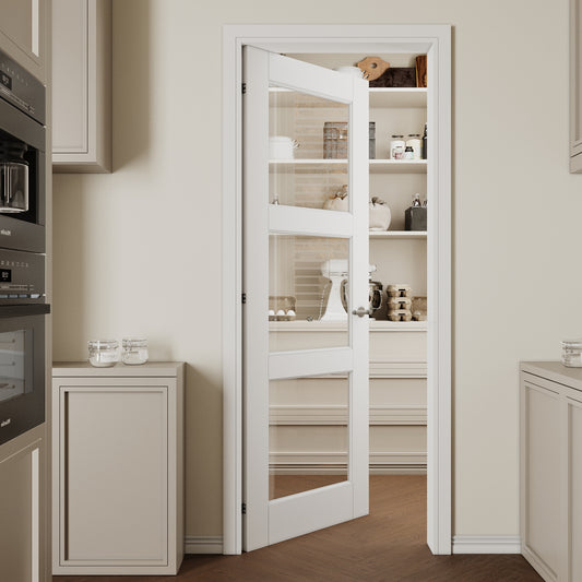 CRUTOP 3-Lite Clear Glass Interior Slab Door, White Prefinished Door with/without Prehung Kit, Paintable