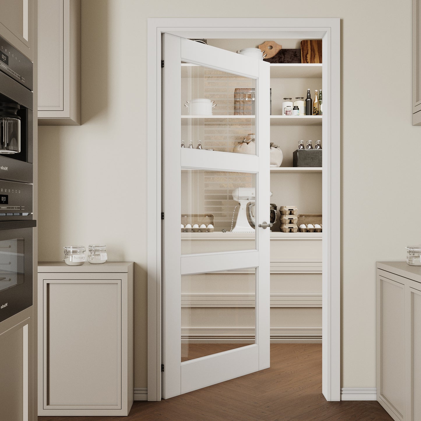 CRUTOP 3-Lite Clear Glass Interior Slab Door, White Prefinished Door with/without Prehung Kit, Paintable