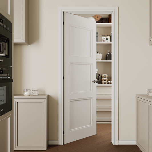 CRUTOP 3-Lite Solid Core Molded Panel Interior Slab Door, White Prefinished Door with/without Prehung Kit, Paintable