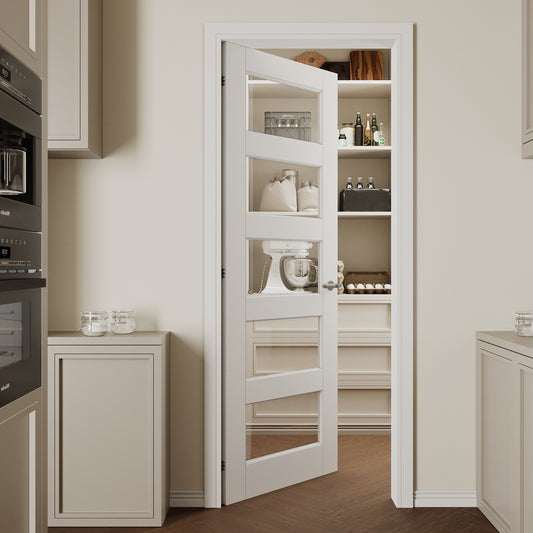 CRUTOP 5-Lite Clear Glass Interior Slab Door, White Prefinished Door with/without Prehung Kit, Paintable