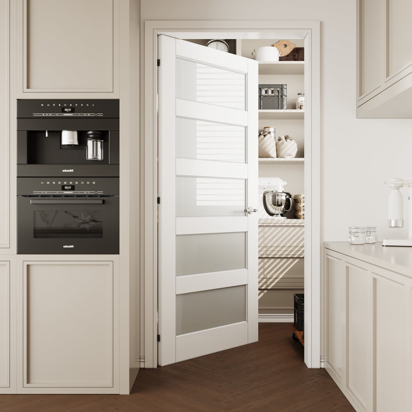 CRUTOP 5-Lite Frosted Glass Interior Slab Door, White Prefinished Door with/without Prehung Kit, Paintable