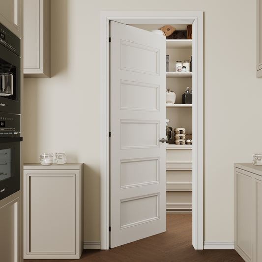 CRUTOP 5-Lite Solid Core Molded Panel Interior Slab Door, White Prefinished Door with/without Prehung Kit, Paintable