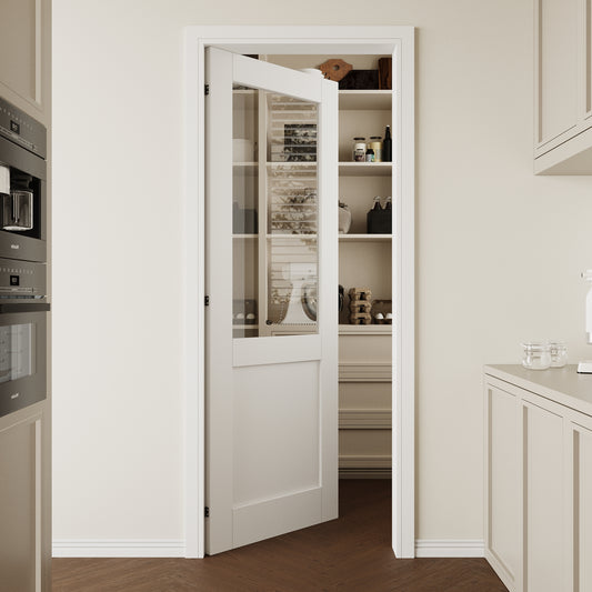 CRUTOP Half-Lite Clear Glass Interior Slab Door, White Prefinished Door with/without Prehung Kit, Paintable