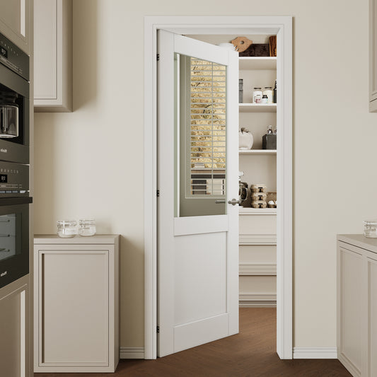 CRUTOP Half-Lite One Side Mirror Interior Slab Door, White Prefinished Door with/without Prehung Kit, Paintable