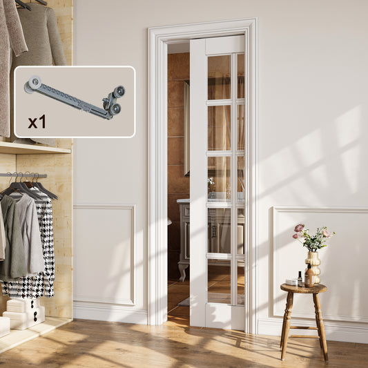 CRUTOP 10-Lite Clear Glass Pocket Door, White Interior Sliding Doors with Hardware Kit & Soft Close & Frame, Solid Core MDF Wood & Pre-Finished Paintable Surface