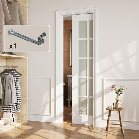 Crutophome 10-Lite Tempered Frosted Glass Pocket Door with Hardware Kit & Soft Close & Frame, Solid Core MDF Wood & Paint-grade Finished, White