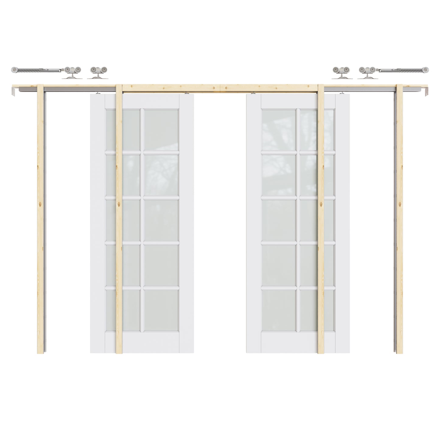 Crutophome 10-Lite Tempered Frosted Glass Pocket Door with Hardware Kit & Soft Close & Frame, Solid Core MDF Wood & Paint-grade Finished, White