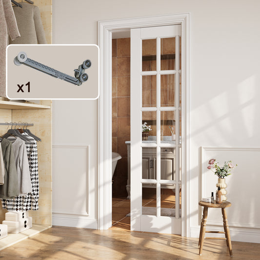 CRUTOP 15-Lite Clear Glass Pocket Door, White Interior Sliding Doors with Hardware Kit & Soft Close & Frame, Solid Core MDF Wood & Pre-Finished Paintable Surface