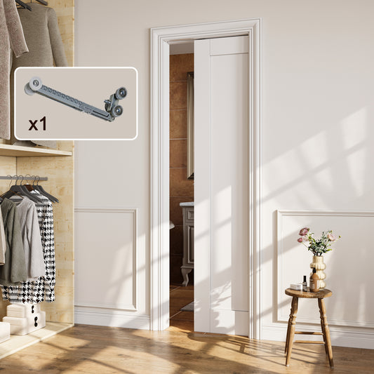 CRUTOP Solid Core Panel Pocket Door, White Interior Sliding Doors with Hardware Kit & Soft Close & Frame, Solid Core MDF Wood & Pre-Finished Paintable Surface