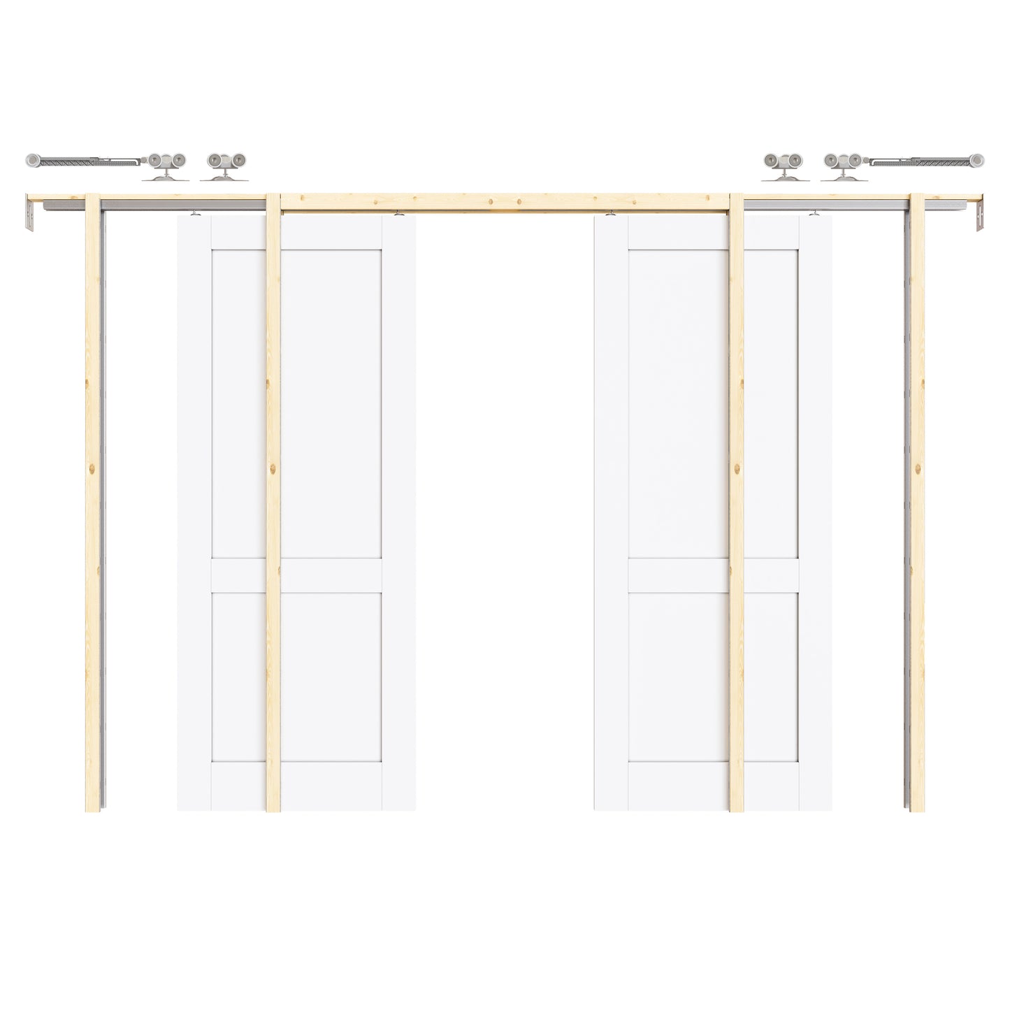 CRUTOP 2-Lite Solid Core Panel Pocket Door, White Interior Sliding Doors with Hardware Kit & Soft Close & Frame, Solid Core MDF Wood & Pre-Finished Paintable Surface