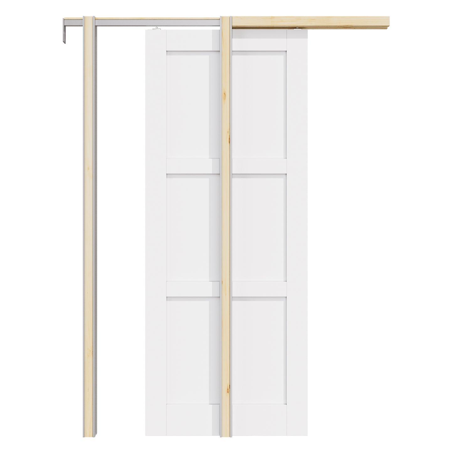 CRUTOP 3-Lite Solid Core Panel Pocket Door, White Interior Sliding Doors with Hardware Kit & Soft Close & Frame, Solid Core MDF Wood & Pre-Finished Paintable Surface