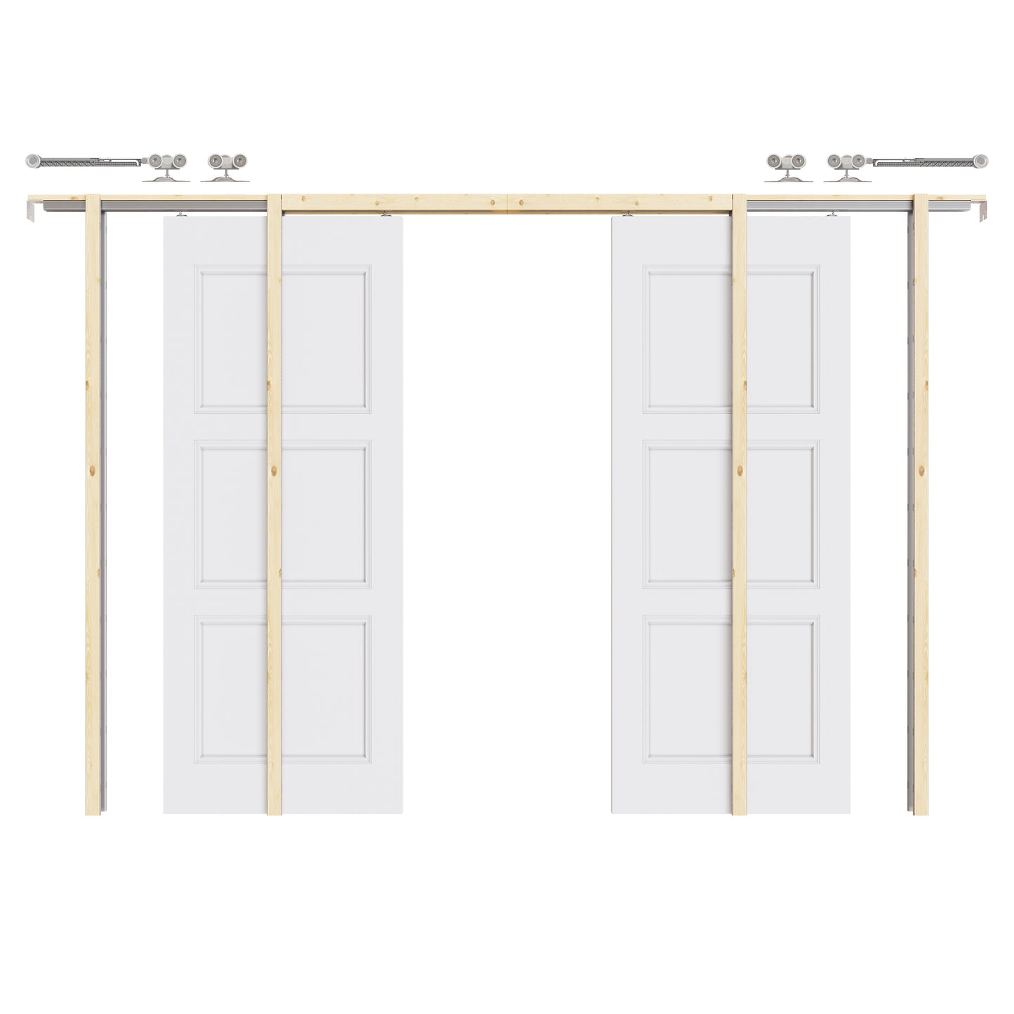 CRUTOP 3-Lite Solid Core Molded Panel Pocket Door, White Interior Sliding Doors with Hardware Kit & Soft Close & Frame, Solid Core MDF Wood & Pre-Finished Paintable Surface