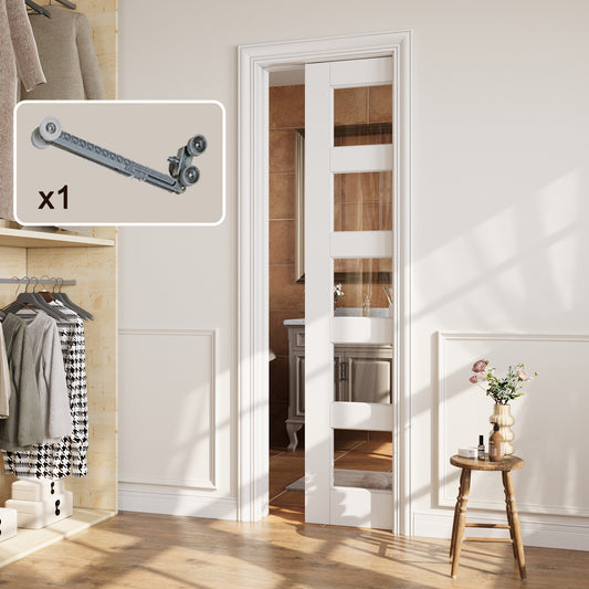 CRUTOP 5-Lite Clear Glass Pocket Door, White Interior Sliding Doors with Hardware Kit & Soft Close & Frame, Solid Core MDF Wood & Pre-Finished Paintable Surface