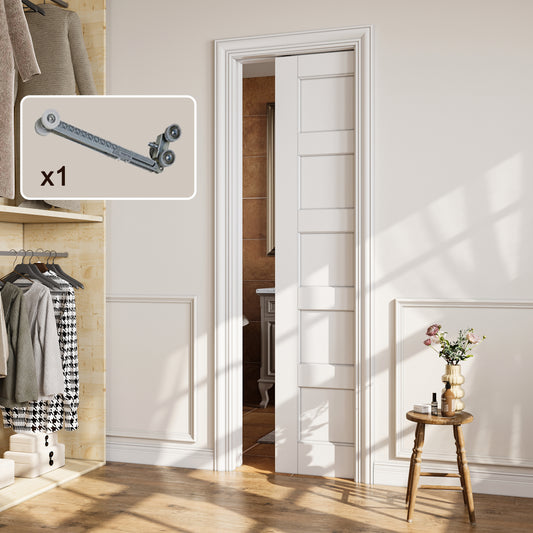 CRUTOP 5-Lite Solid Core Panel Pocket Door, White Interior Sliding Doors with Hardware Kit & Soft Close & Frame, Solid Core MDF Wood & Pre-Finished Paintable Surface