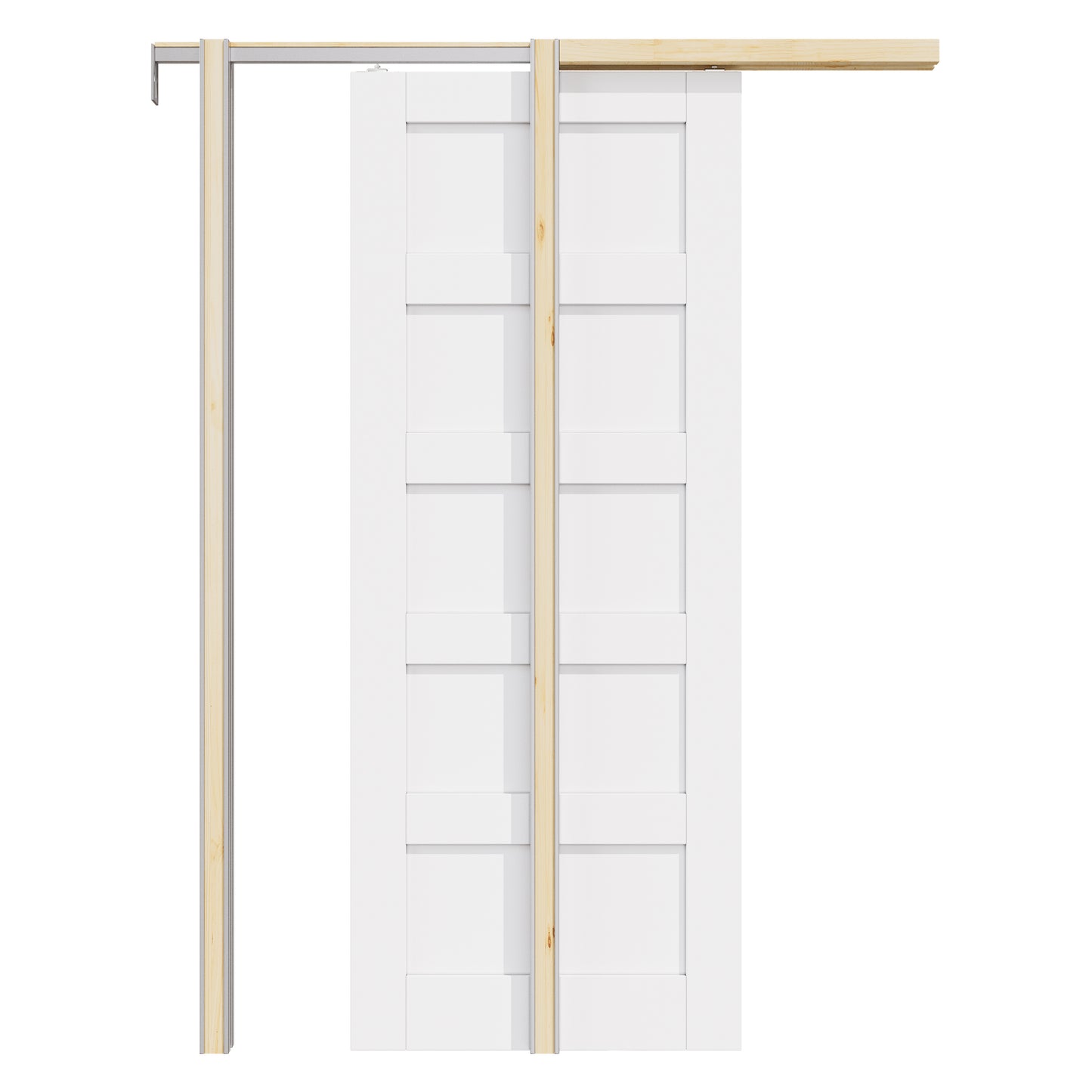 CRUTOP 5-Lite Solid Core Panel Pocket Door, White Interior Sliding Doors with Hardware Kit & Soft Close & Frame, Solid Core MDF Wood & Pre-Finished Paintable Surface
