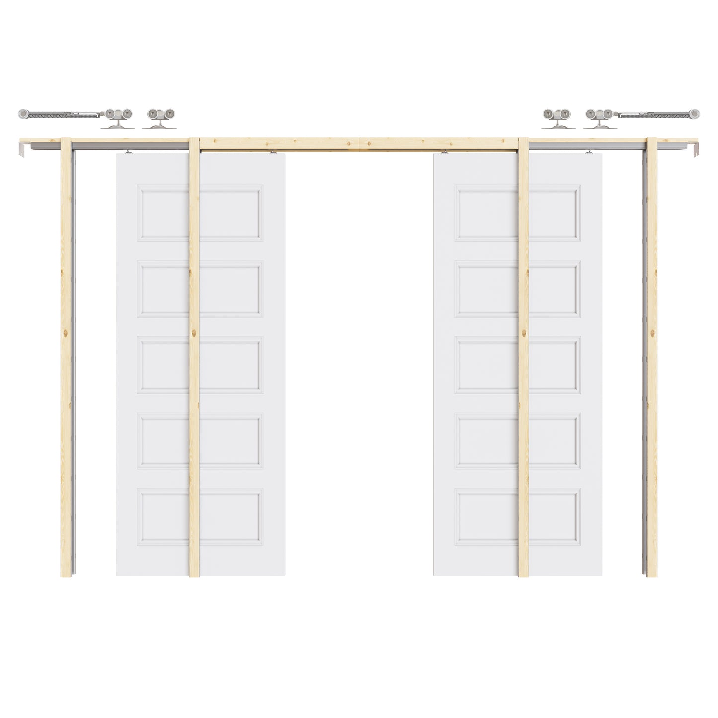 CRUTOP 5-Lite Solid Core Molded Panel Pocket Door, White Interior Sliding Doors with Hardware Kit & Soft Close & Frame, Solid Core MDF Wood & Pre-Finished Paintable Surface