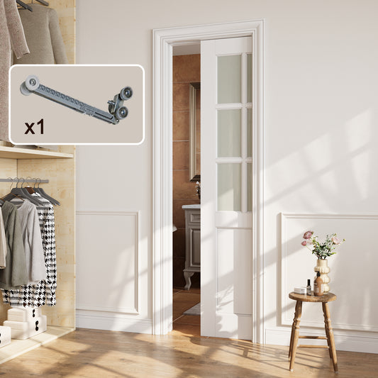 CRUTOP 6-Lite Tempered Frosted Glass Pocket Door, White Interior Sliding Doors with Hardware Kit & Soft Close & Frame, Solid Core MDF Wood & Pre-Finished Paintable Surface