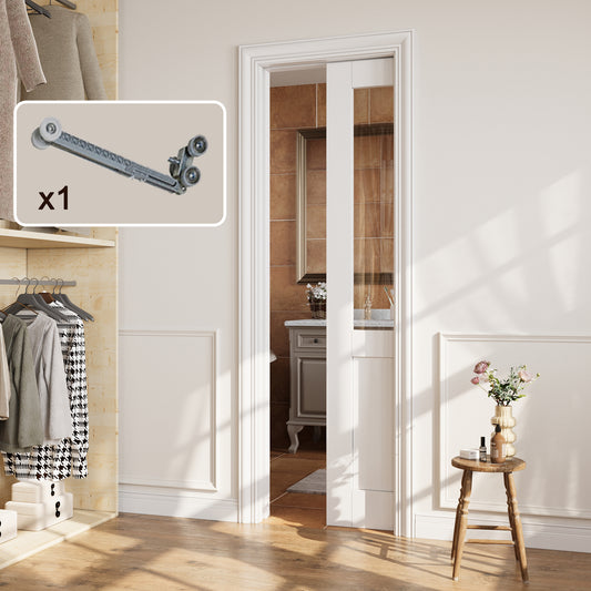 CRUTOP Half-Lite Clear Glass Pocket Door, White Interior Sliding Doors with Hardware Kit & Soft Close & Frame, Solid Core MDF Wood & Pre-Finished Paintable Surface