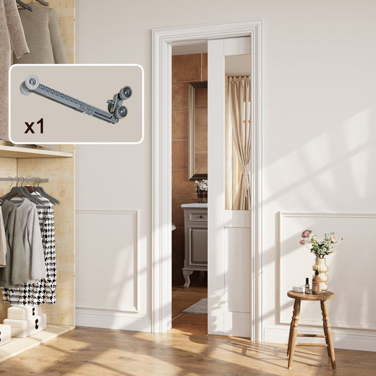 CRUTOP Half-Lite Mirror Pocket Door, White Interior Sliding Doors with Hardware Kit & Soft Close & Frame, Solid Core MDF & Pre-finished Paintable Surface