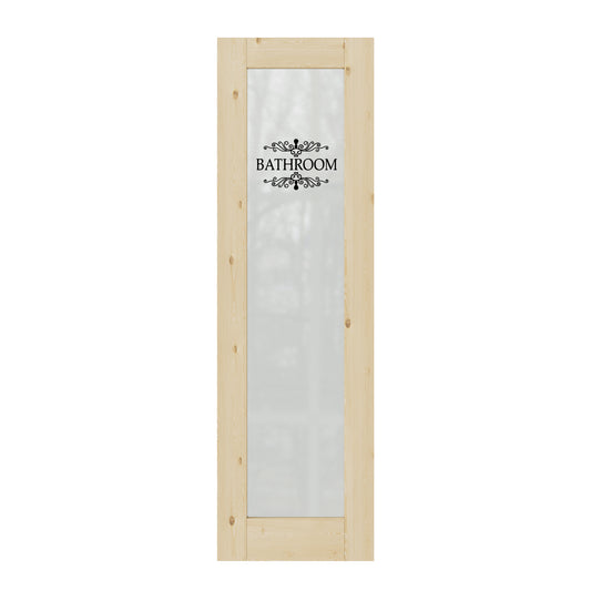 CRUTOP Pine Wood Frosted Glass Interior Bathroom Door Slab With Self-Adhesive Waterproof Vinyl Colorfast Sticker, Paintable, Unfinished