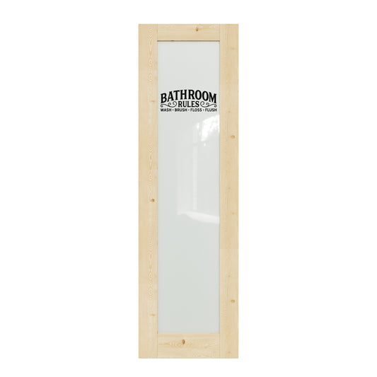 CRUTOP Interior Door Frosted Glass Pine Wood Bathroom Door Slab With Self-Adhesive Waterproof Vinyl Colorfast Sticker, Paintable, Unfinished