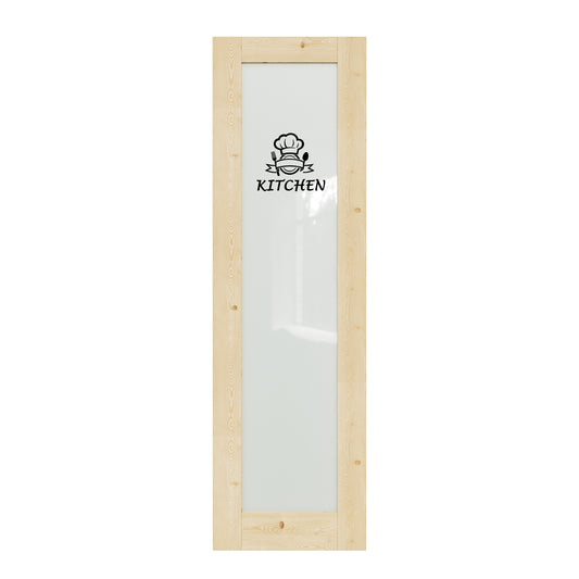 CRUTOP Pine Wood Frosted Glass Interior Kitchen Door Slab With Self-Adhesive Waterproof Vinyl Colorfast Sticker, Paintable, Unfinished